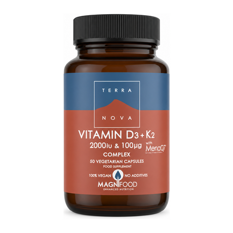 Terranova Vitamin D3 2000Iu With Vitamin K2 100Ug Complex by Terranova Natural Remedies — front view showing product label and branding, studio product photo on white background