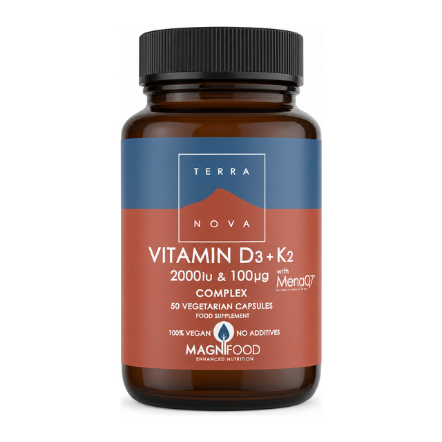 Terranova Vitamin D3 2000Iu With Vitamin K2 100Ug Complex by Terranova Natural Remedies — front view showing product label and branding, studio product photo on white background