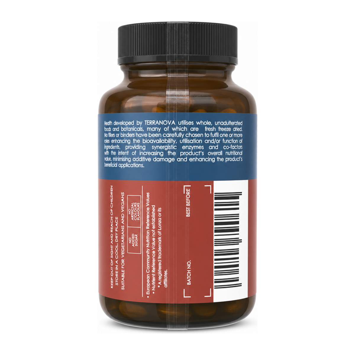 Terranova Vitamin D3 2000Iu With Vitamin K2 100Ug Complex by Terranova Natural Remedies — back view showing ingredients and product details, studio product photo on white background