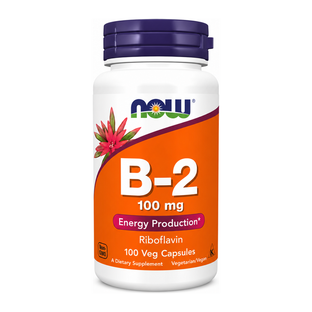 NOW B-2 100 mg Energy Production by NOW Natural Remedies — front view showing product label and branding, studio product photo on white background