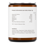 Biocare Osteo Intensive Powder 135g by BioCare Natural Remedies — nutrition facts side panel, studio product photo on white background