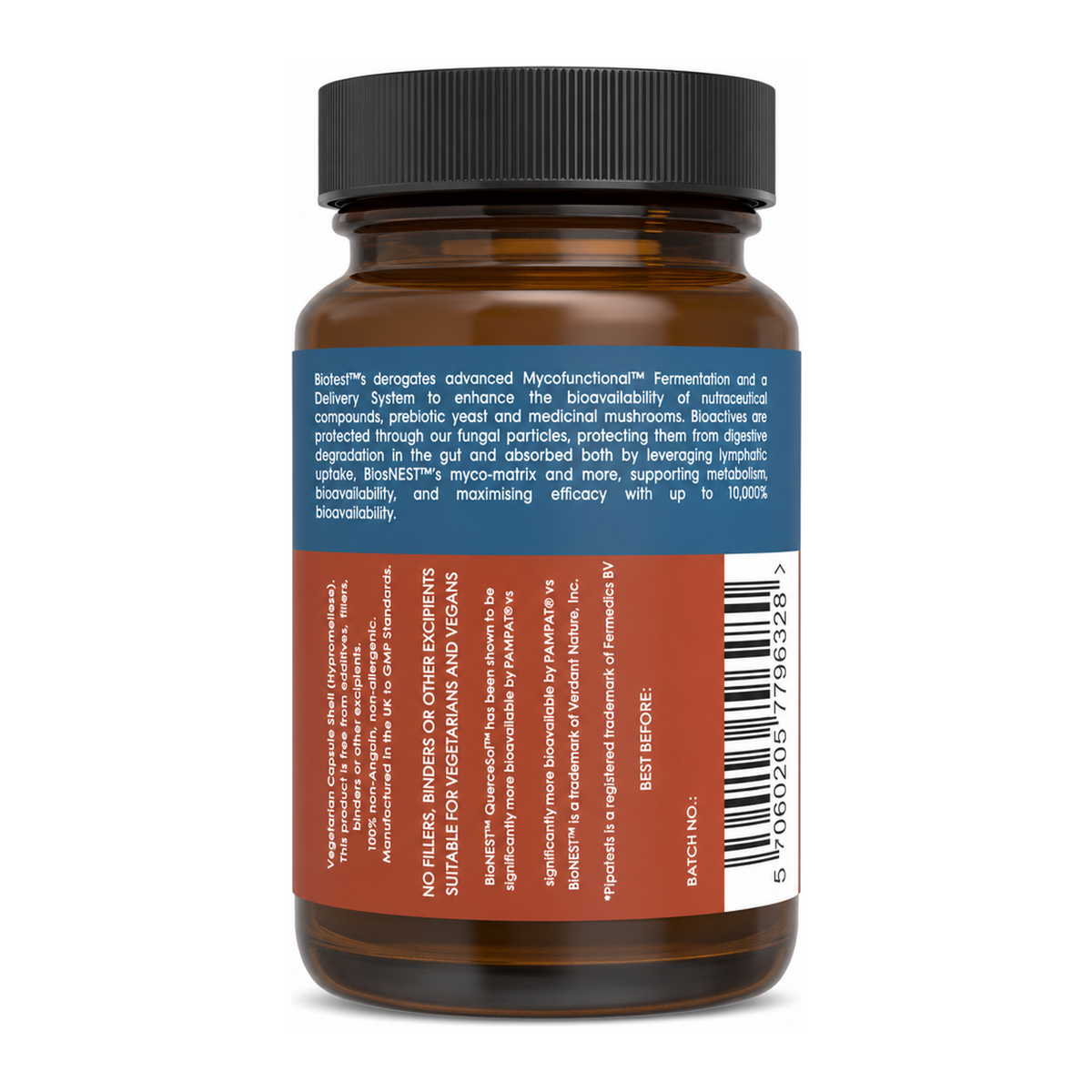 Terranova NextGen QuerceSol™ Quercetin Complex by Terranova Natural Remedies — back view showing ingredients and product details, studio product photo on white background