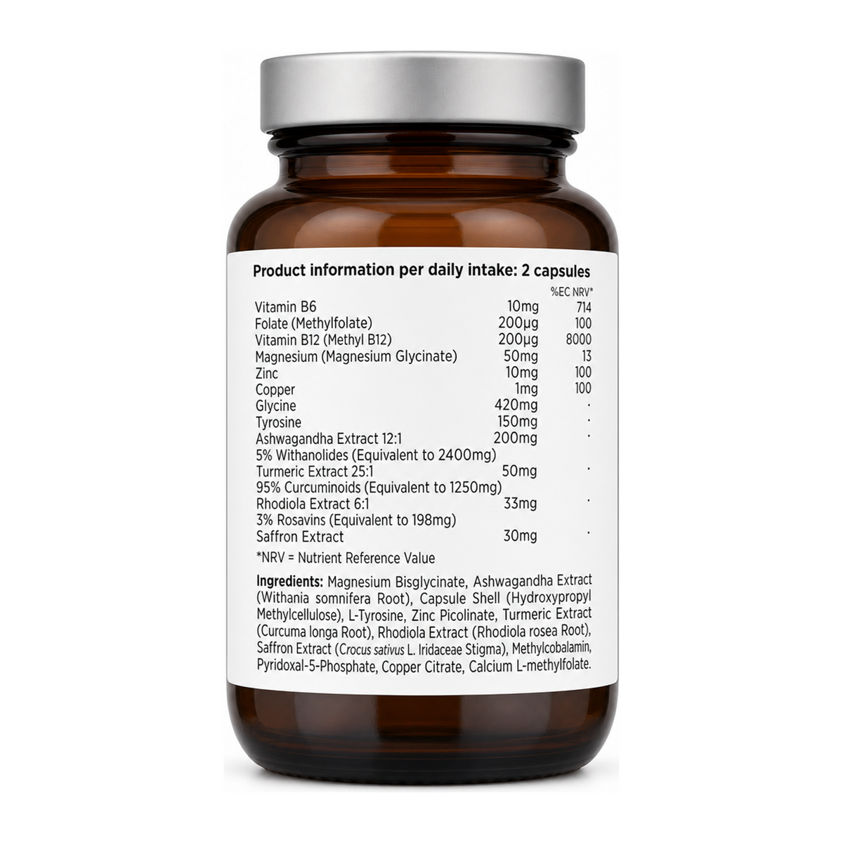 Mood Complex 60 Capsules by BioCare Natural Remedies — back view showing ingredients and product details, studio product photo on white background