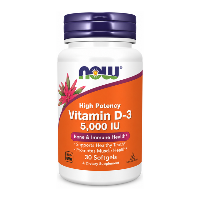 Now Foods Vitamin D3 5000IU by Now Vitamin & Mineral Supplements — front view showing product label and branding, studio product photo on white background