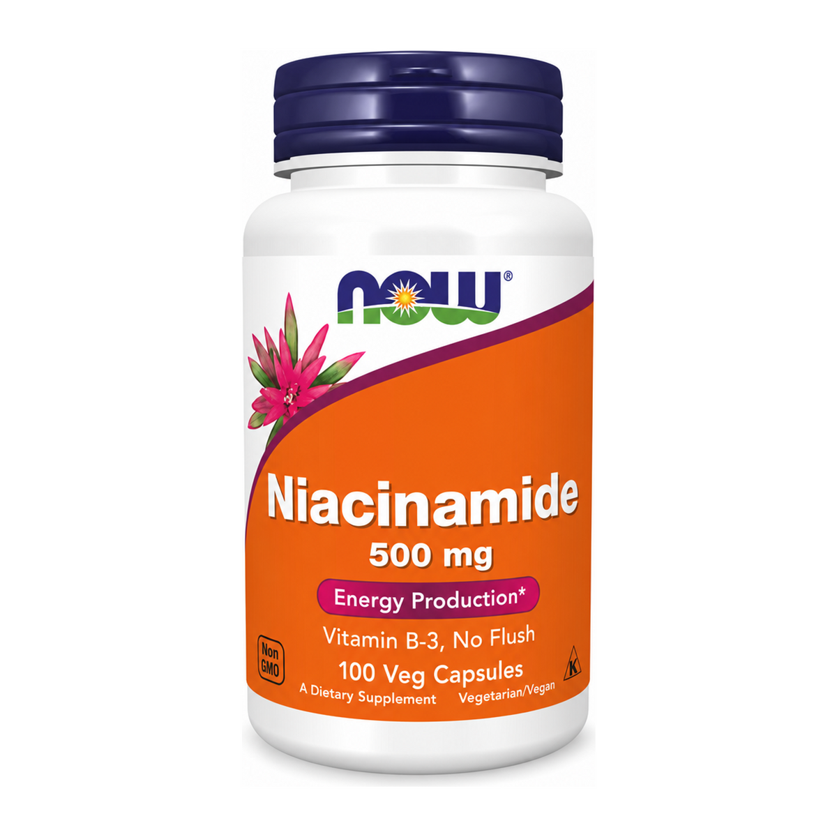 Now Niacinamide 500mg 100 vcaps by Now — front view showing product label and branding, studio product photo on white background