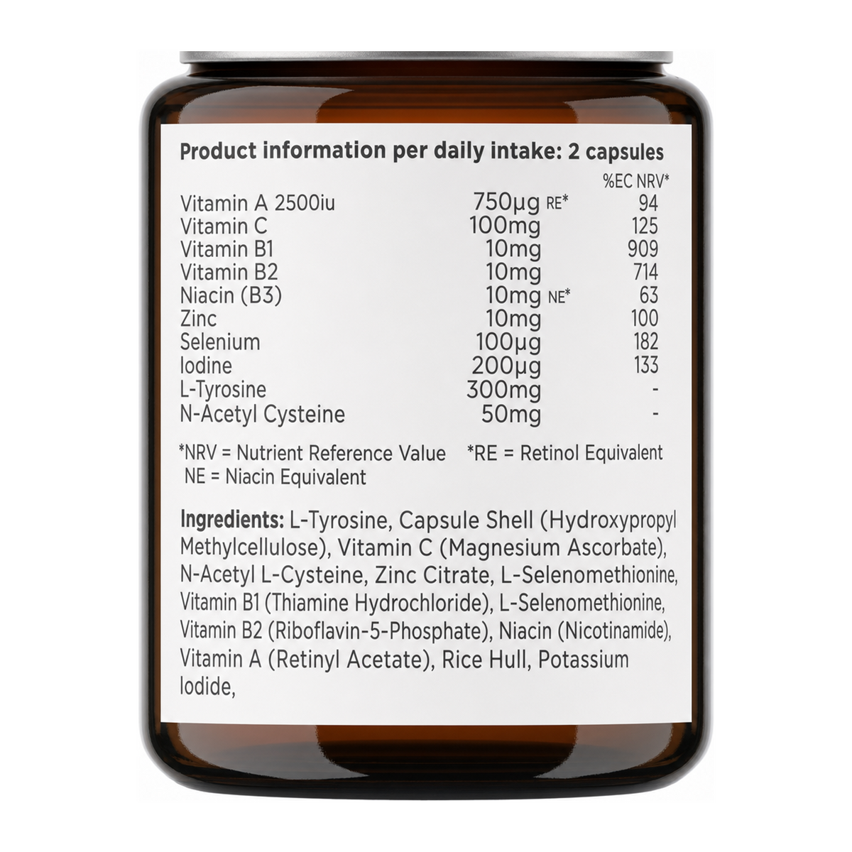 Biocare Thyroid Complex by BioCare Natural Remedies — nutrition facts side panel, studio product photo on white background
