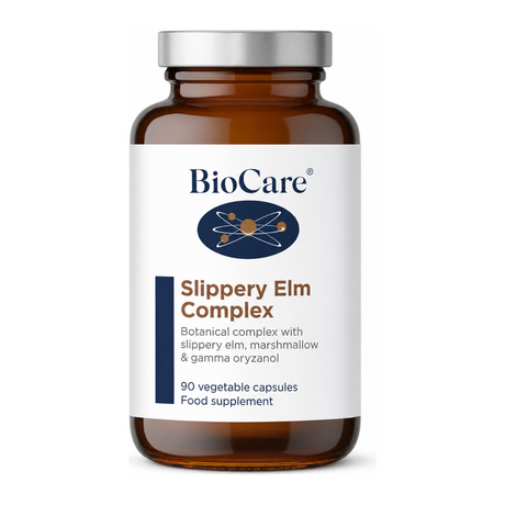 Biocare Slippery Elm Plus 90 capsules by BioCare Natural Remedies — front view showing product label and branding, studio product photo on white background
