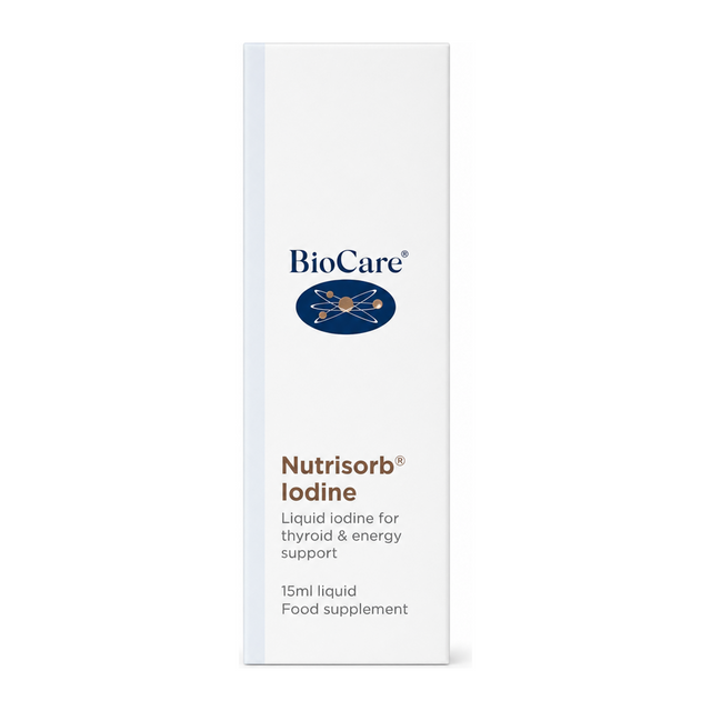 Biocare Nutrisorb Liquid Iodine by BioCare Natural Remedies — front view showing product label and branding, studio product photo on white background