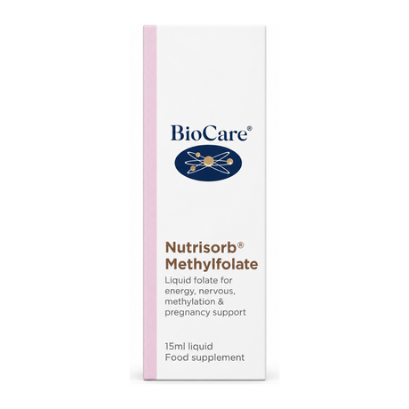 Biocare Nutrisorb Methylfolate by BioCare Vitamin & Mineral Supplements — front view showing product label and branding, studio product photo on white background