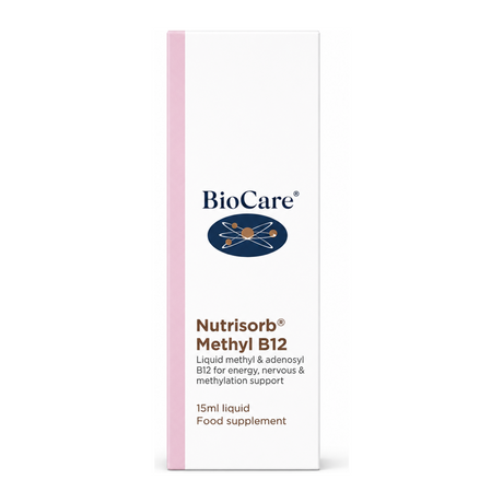 BioCare Nutrisorb Methyl B12 by BioCare Natural Remedies — front view showing product label and branding, studio product photo on white background