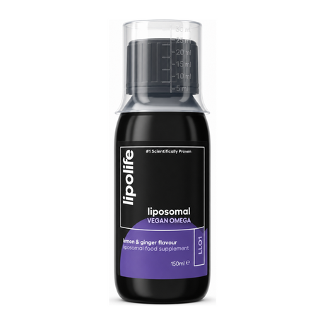 Lipolife LLO1 Liposomal Vegan Omega 150ml by Lipolife Natural Remedies — front view showing product label and branding, studio product photo on white background