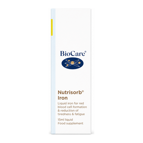 Biocare Nutrisorb Liquid Iron by BioCare Natural Remedies — front view showing product label and branding, studio product photo on white background