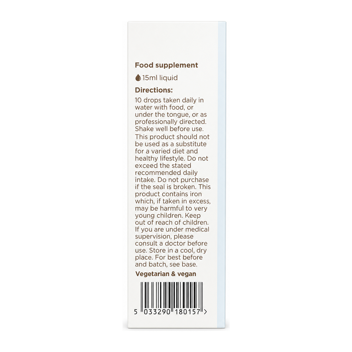 Biocare Nutrisorb Liquid Iron by BioCare Natural Remedies — back view showing ingredients and product details, studio product photo on white background