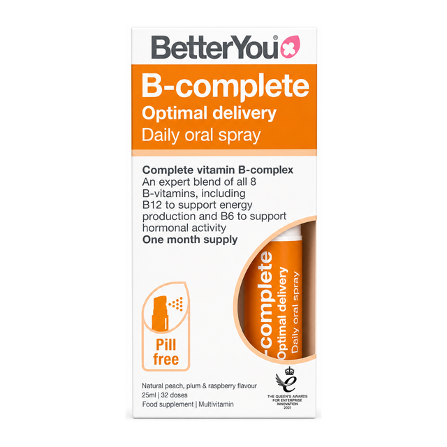 BetterYou B-Complete Oral Spray by BetterYou Natural Remedies — front view showing product label and branding, studio product photo on white background