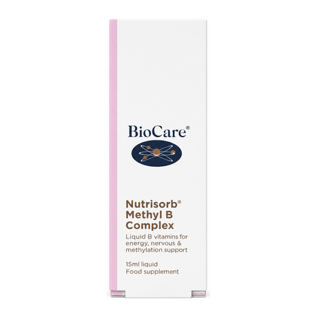 Biocare Nutrisorb Liquid Methyl B Complex by BioCare Natural Remedies — front view showing product label and branding, studio product photo on white background