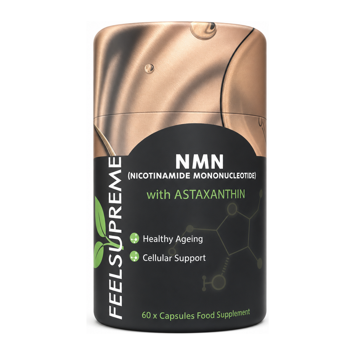 Feel Supreme NMN + Astaxanthin by Feelsupreme Vitamin & Mineral Supplements — front view showing product label and branding, studio product photo on white background