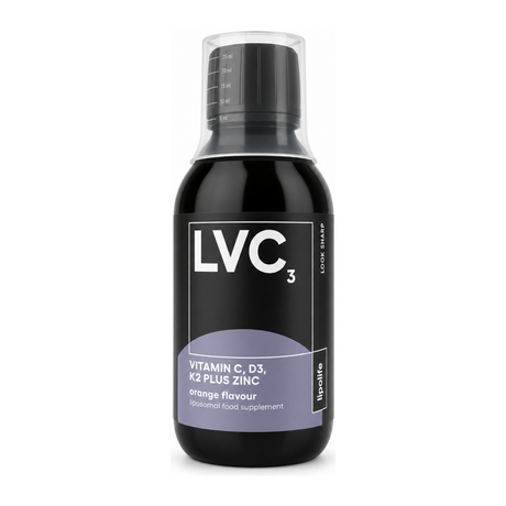 Lipolife LVC3 Liposomal Vitamin C, D3, K2 + Zinc by Lipolife Natural Remedies — front view showing product label and branding, studio product photo on white background