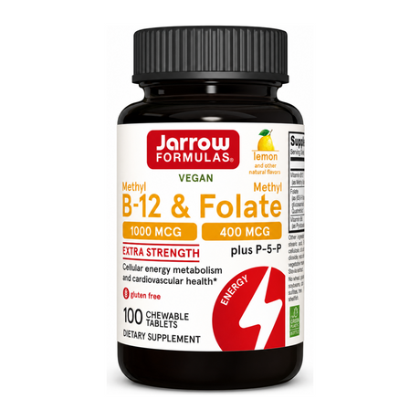 Jarrow Methyl B-12 & Methyl Folate by Jarrow Formulas Natural Remedies — front view showing product label and branding, studio product photo on white background