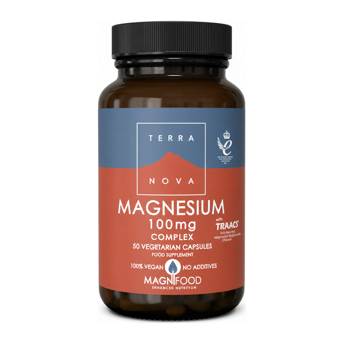 Terranova Magnesium 100mg Complex by Terranova Natural Remedies — front view showing product label and branding, studio product photo on white background