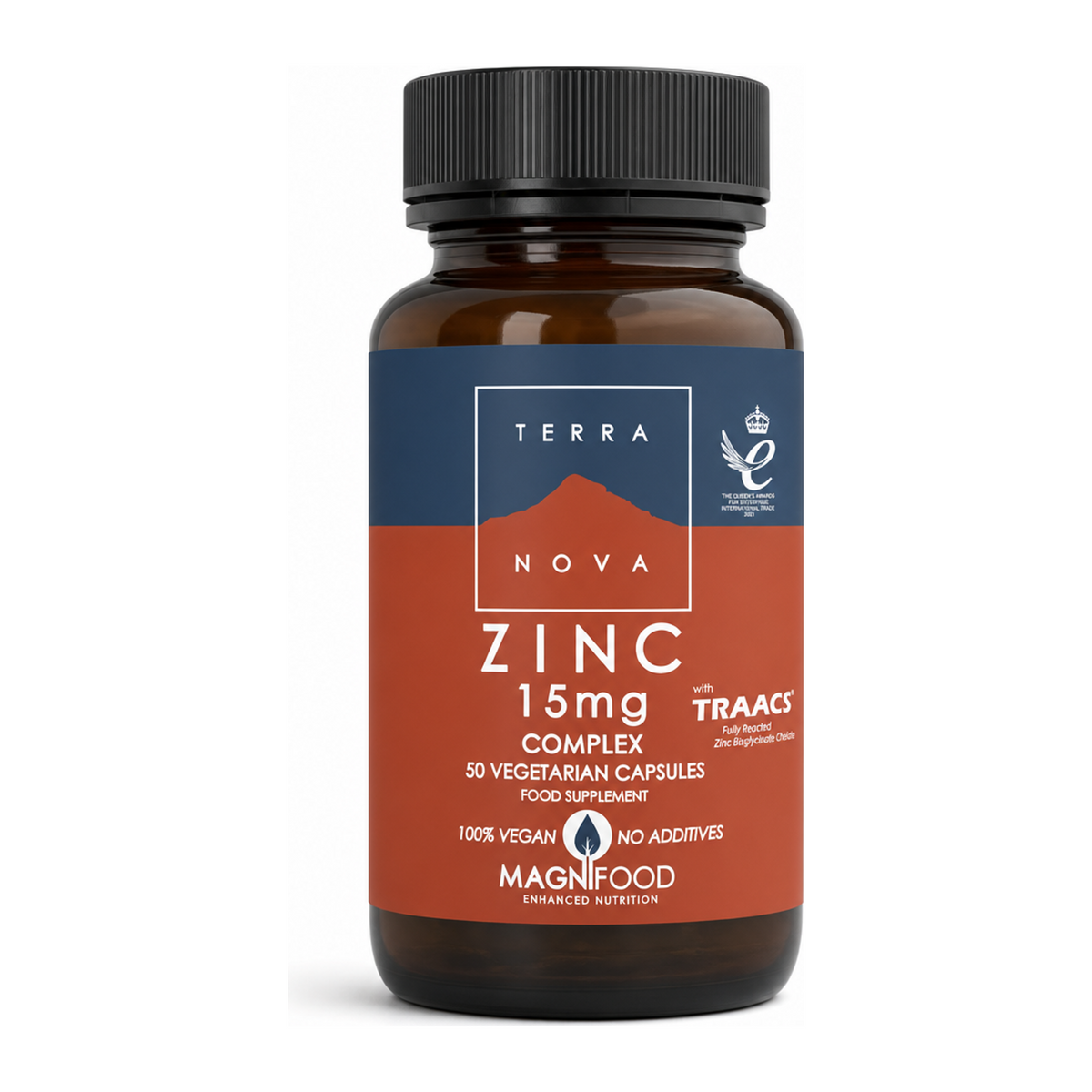 Terranova Zinc 15mg Complex by Terranova Natural Remedies — front view showing product label and branding, studio product photo on white background