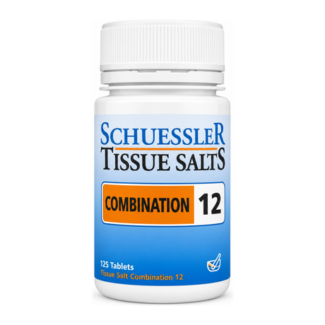 Schuessler Combination 12 Tissue Salts 125 Tabs by Schuessler Natural Remedies — front view showing product label and branding, studio product photo on white background