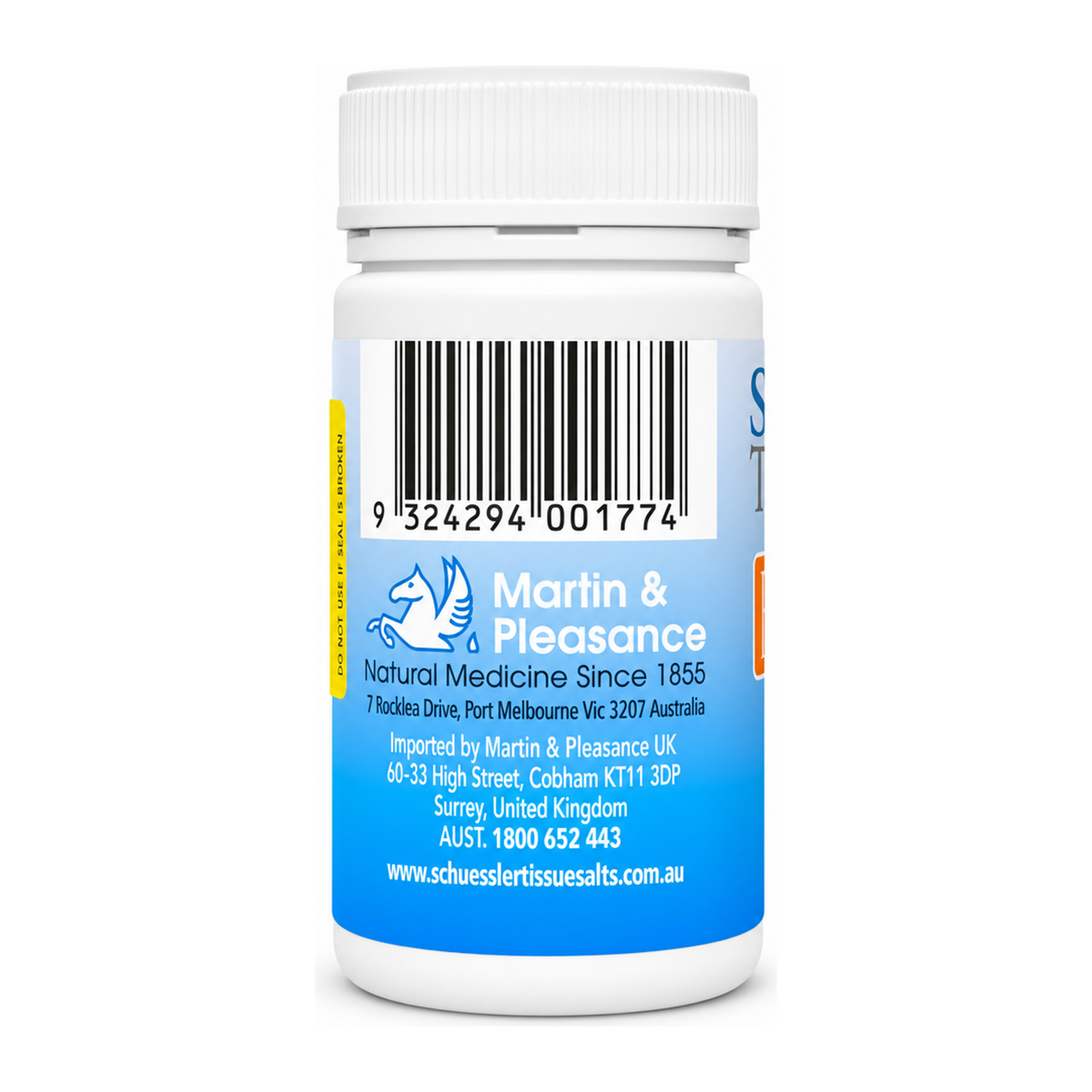Schuessler Combination 12 Tissue Salts 125 Tabs by Schuessler Natural Remedies — back view showing ingredients and product details, studio product photo on white background