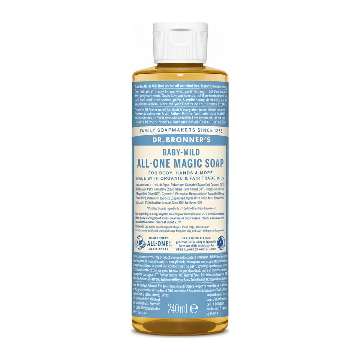 Dr. Bronner's Baby-Mild All-One Magic Soap by Dr. Bronner's — front view showing product label and branding, studio product photo on white background