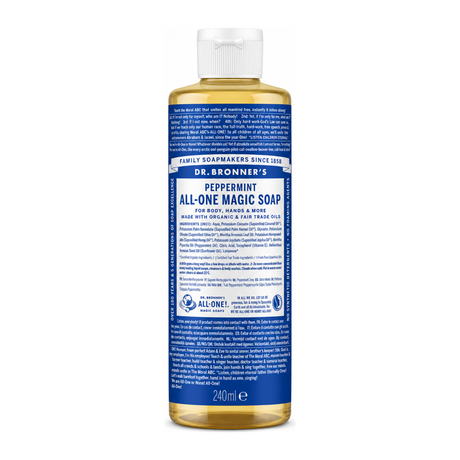 Dr. Bronner Organic Peppermint All-One Magic Soap by Dr. Bronner's Natural Beauty — front view showing product label and branding, studio product photo on white background