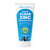 Moogoo Clear Zinc Sunscreen SPF 50 by MooGoo Natural Beauty — front view showing product label and branding, studio product photo on white background