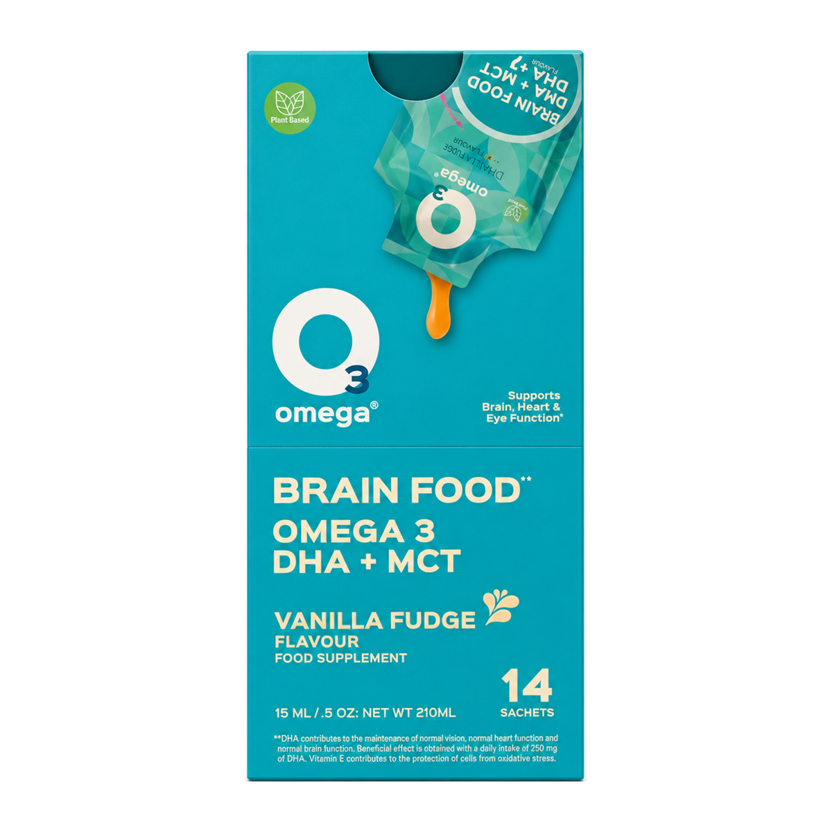 O3Omega Smoothies Brain Food Vanilla Fudge by O3omega Vitamin & Mineral Supplements — front view showing product label and branding, studio product photo on white background