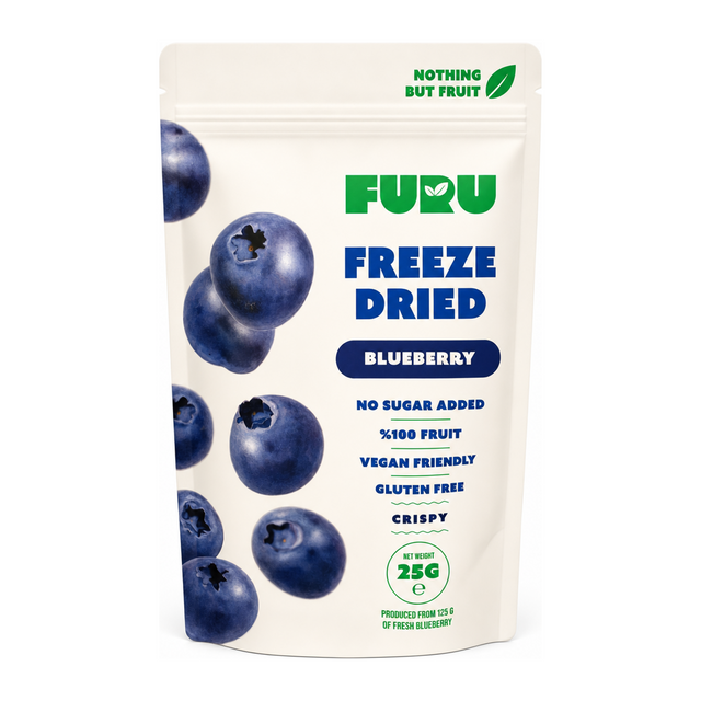 Furu Blueberries freeze dried by Furu Health Food — front view showing product label and branding, studio product photo on white background