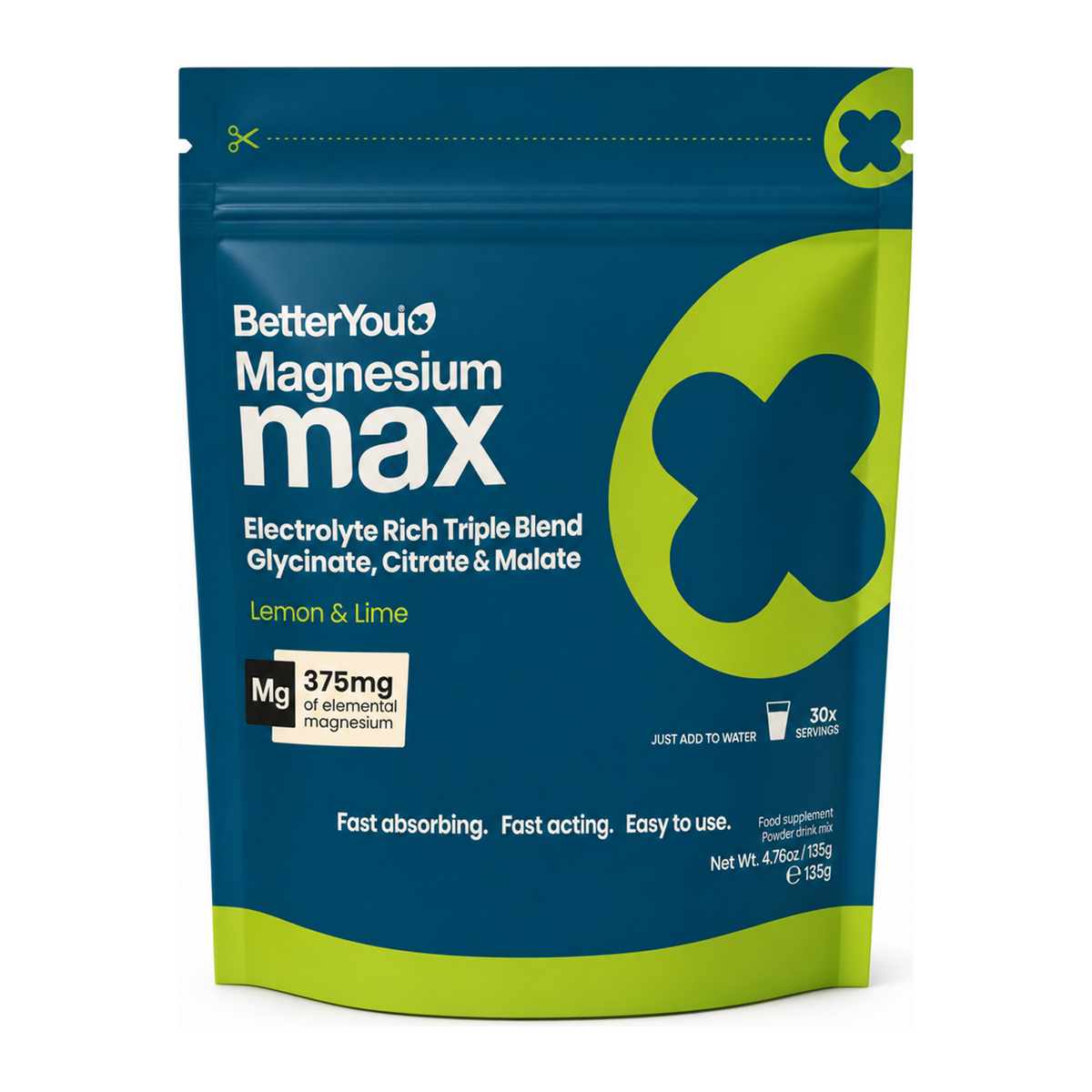 BetterYou Magnesium Max Lemon & Lime by BetterYou Vitamin & Mineral Supplements — front view showing product label and branding, studio product photo on white background