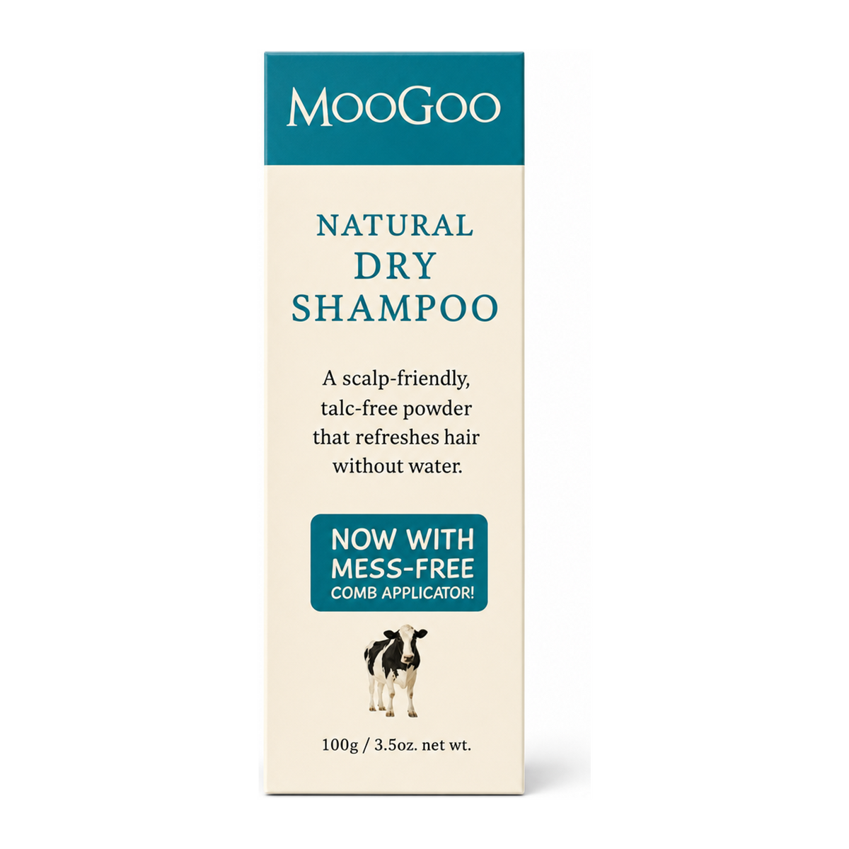 MooGoo Natural Dry Shampoo by MooGoo Natural Beauty — front view showing product label and branding, studio product photo on white background