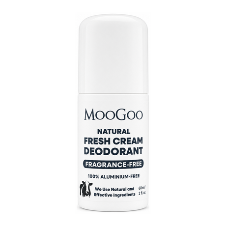 MooGoo Natural Fresh Cream Deodorant Fragrance Free by MooGoo Natural Beauty — front view showing product label and branding, studio product photo on white background