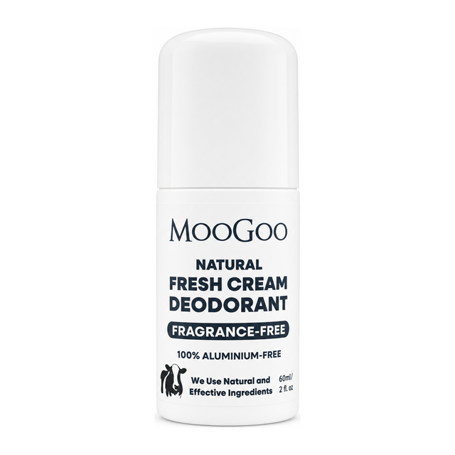MooGoo Natural Fresh Cream Deodorant Fragrance Free by MooGoo Natural Beauty — front view showing product label and branding, studio product photo on white background