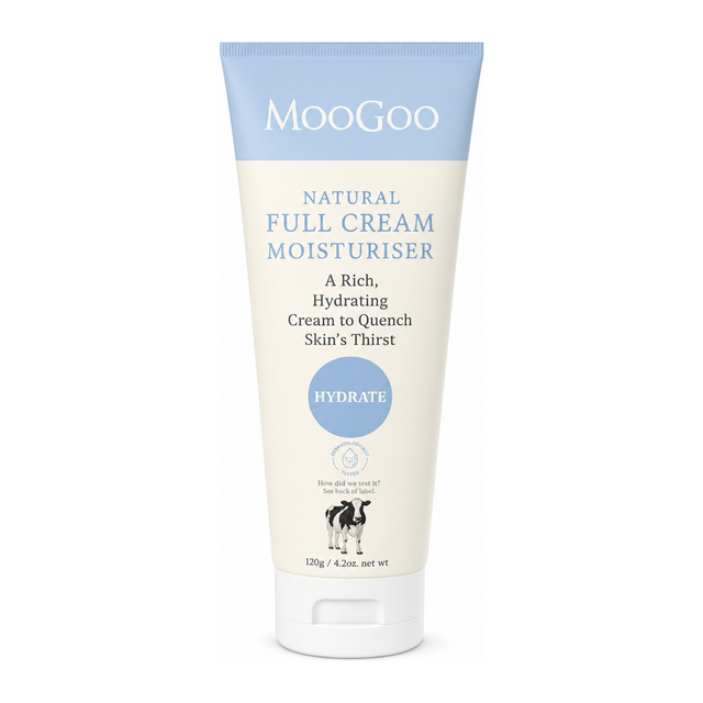 MooGoo Natural Full Cream Moisturiser by MooGoo Natural Beauty — front view showing product label and branding, studio product photo on white background
