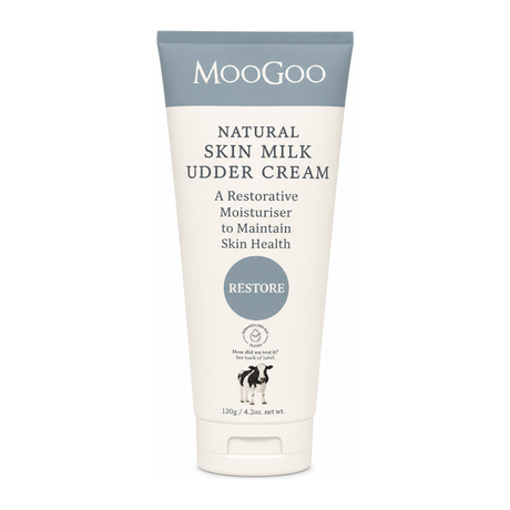 MooGoo Natural Skin Milk Udder Cream by MooGoo Natural Beauty — front view showing product label and branding, studio product photo on white background