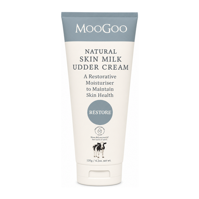 MooGoo Natural Skin Milk Udder Cream by MooGoo Natural Beauty — front view showing product label and branding, studio product photo on white background