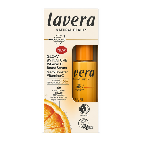 lavera Glow By Nature Vitamin C Boost Serum, 30 ml by Lavera Natural Beauty — front view showing product label and branding, studio product photo on white background