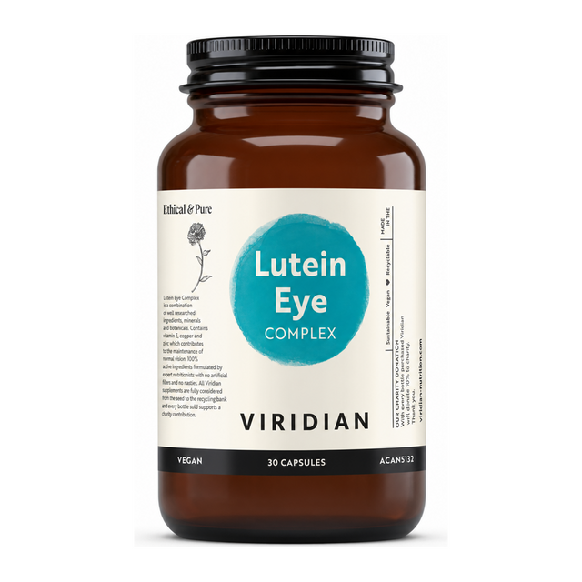 Viridian Lutein Eye Complex by Viridian Natural Remedies — front view showing product label and branding, studio product photo on white background