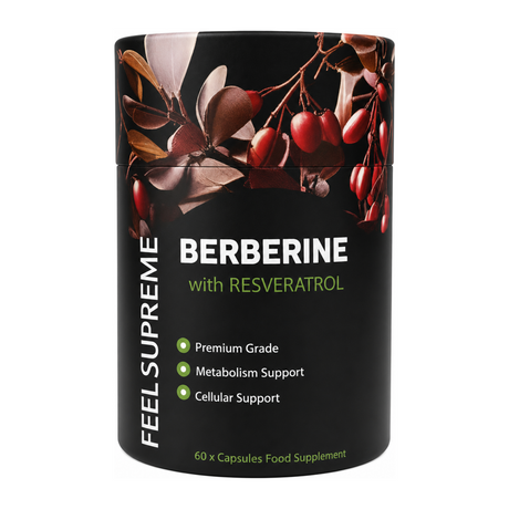 Feel Supreme Berberine & Resveratrol by Feel Supreme Vitamin & Mineral Supplements — front view showing product label and branding, studio product photo on white background
