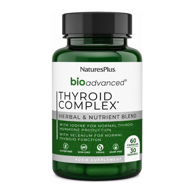 Nature's Plus BioAdvanced Thyroid Complex by NaturesPlus Natural Remedies — front view showing product label and branding, studio product photo on white background