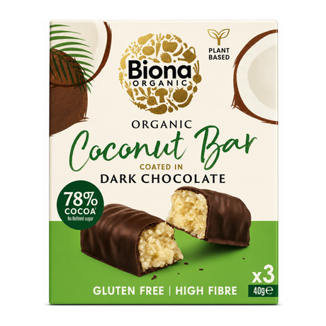 Biona Dark Choco Coconut Bar Multi by Biona Organic Health Food — front view showing product label and branding, studio product photo on white background