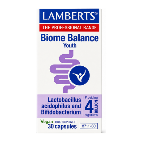Lamberts Biome Balance Youth by Lamberts Natural Remedies — front view showing product label and branding, studio product photo on white background