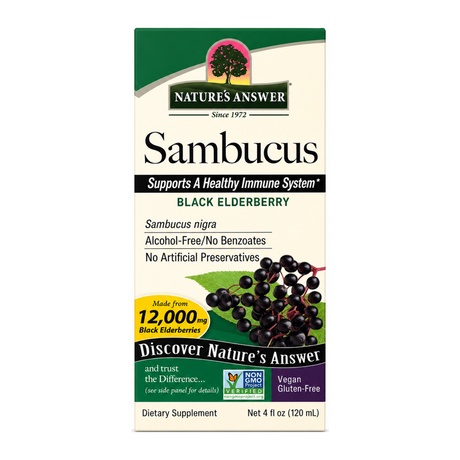 Nature's Answer Sambucus Black Elderberry 120ml by Nature's Answer — front view showing product label and branding, studio product photo on white background