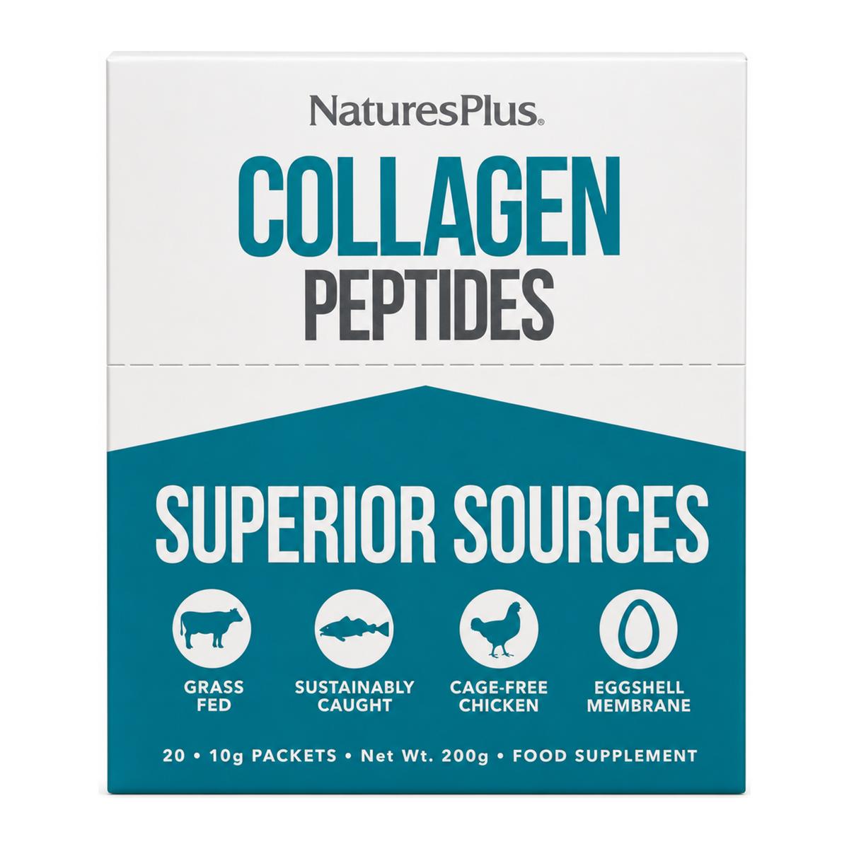 Nature's Plus Collagen Peptides 20 sachets by NaturesPlus — front view showing product label and branding, studio product photo on white background