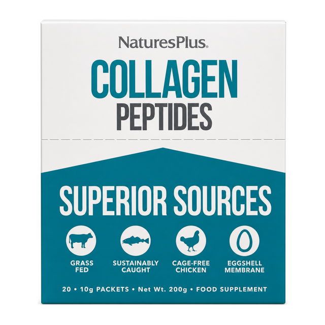 Nature's Plus Collagen Peptides 20 sachets by NaturesPlus — front view showing product label and branding, studio product photo on white background