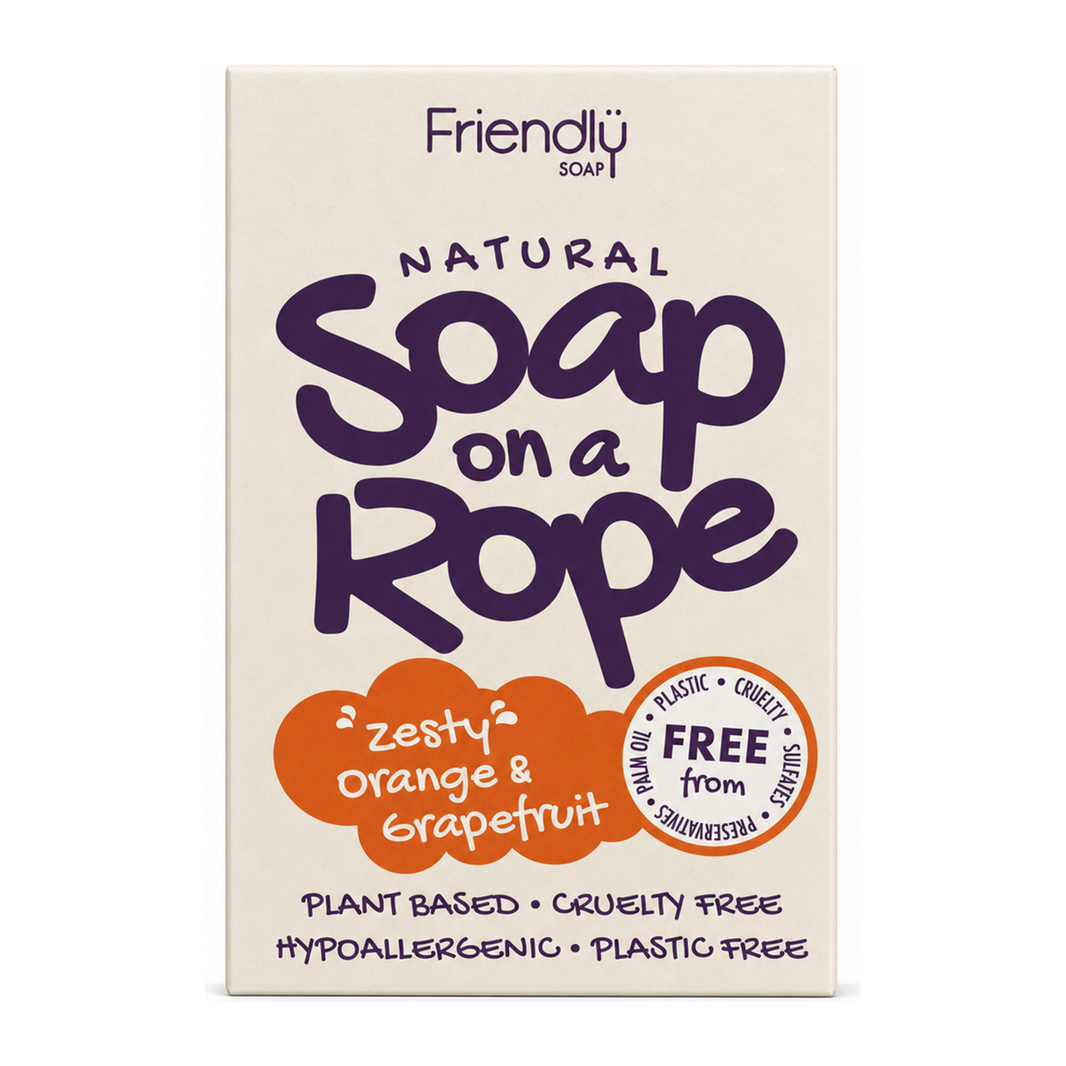Friendly Soap Orange - Soap On A Rope by Friendly Soap Personal Care — front view showing product label and branding, studio product photo on white background