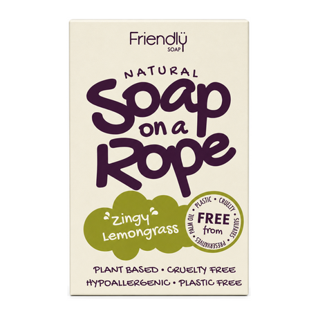 Friendly Soap Lemongrass-Soap On A Rope by Friendly Soap Personal Care — front view showing product label and branding, studio product photo on white background