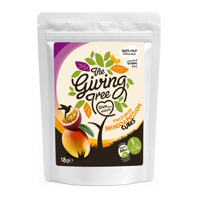 Giving Tree Snacks Mango & Passion Fruit Cubes by The Giving Tree Personal Care — front view showing product label and branding, studio product photo on white background